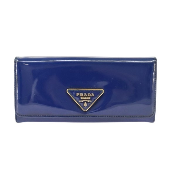 PRADA Long Wallet Enamel Blue Gold Auth 99227 - Picture 13 of 16